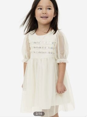 H&M Girls Formal White Sequin Lace Tulle Party Occasion Dress Size 8–9Y